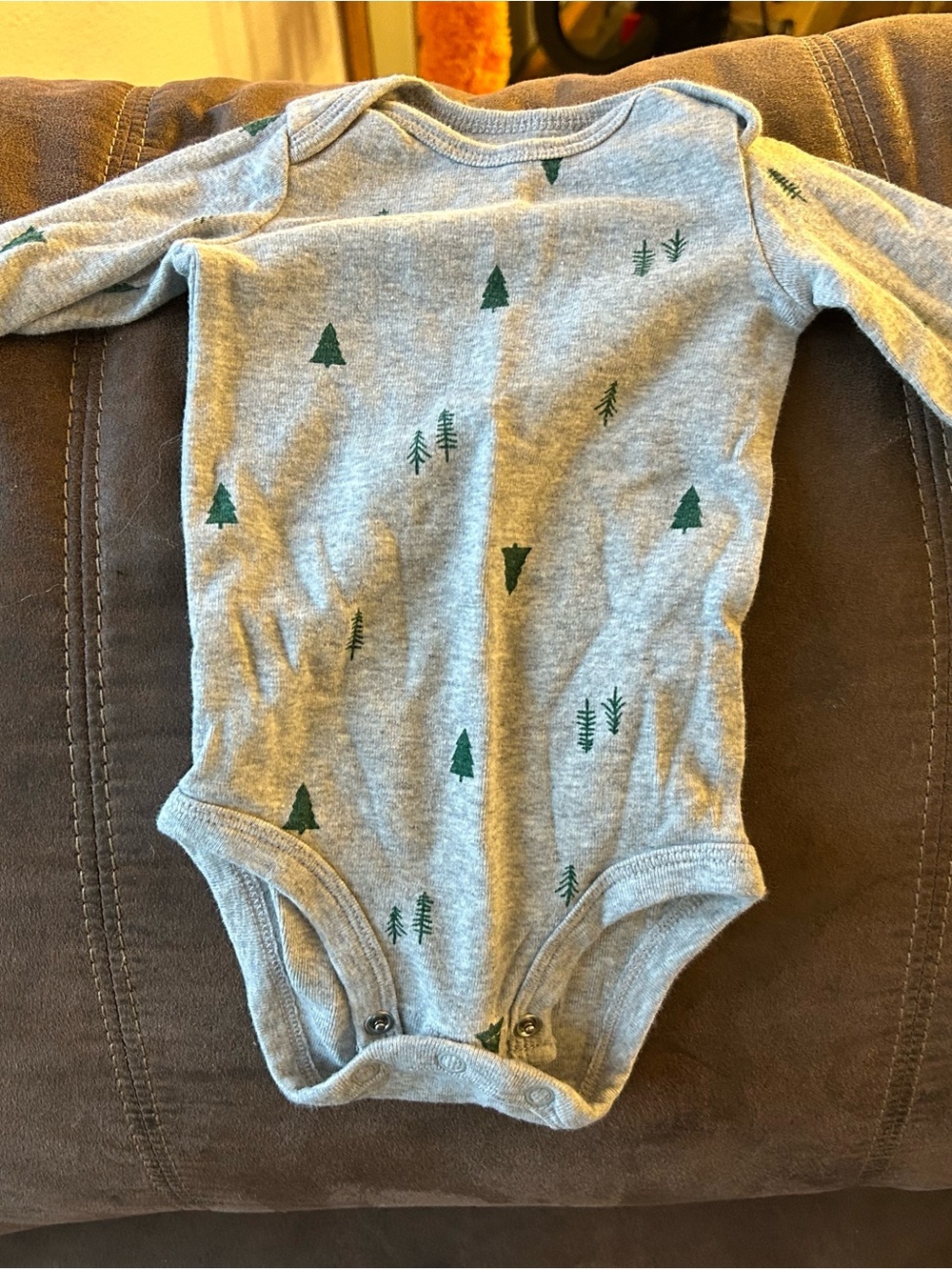 Grey Baby One-Piece Bodysuit with Green Tree Print